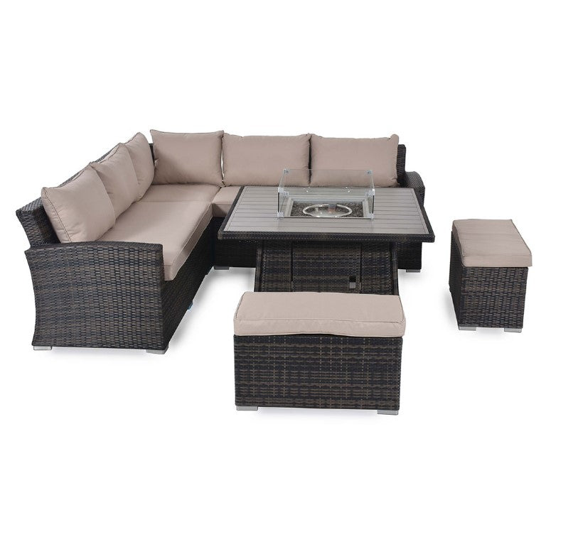 Kingston Rattan Corner Deluxe Sofa Set With Fire Pit