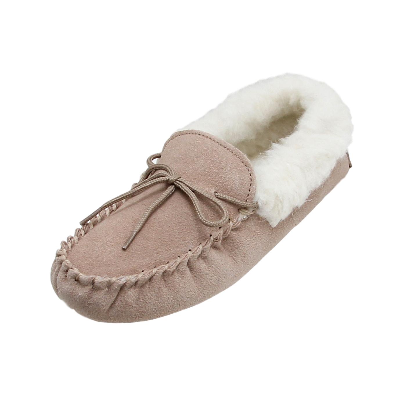 Ladies 'Lucy' Lambswool Moccasin with Soft Sole - Camel