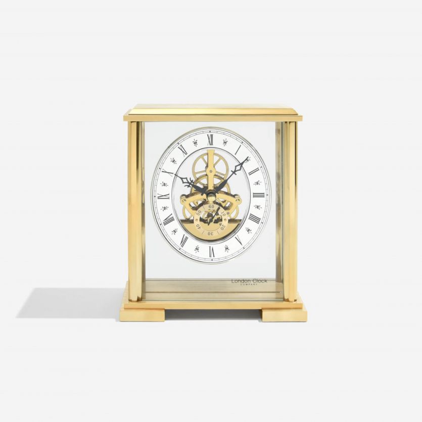 London Clock Company Gold Square Top Skeleton Mantel Clock