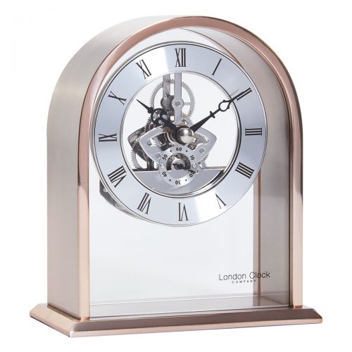 London Clock Company Arch Top Rose Gold Skeleton Mantel Clock