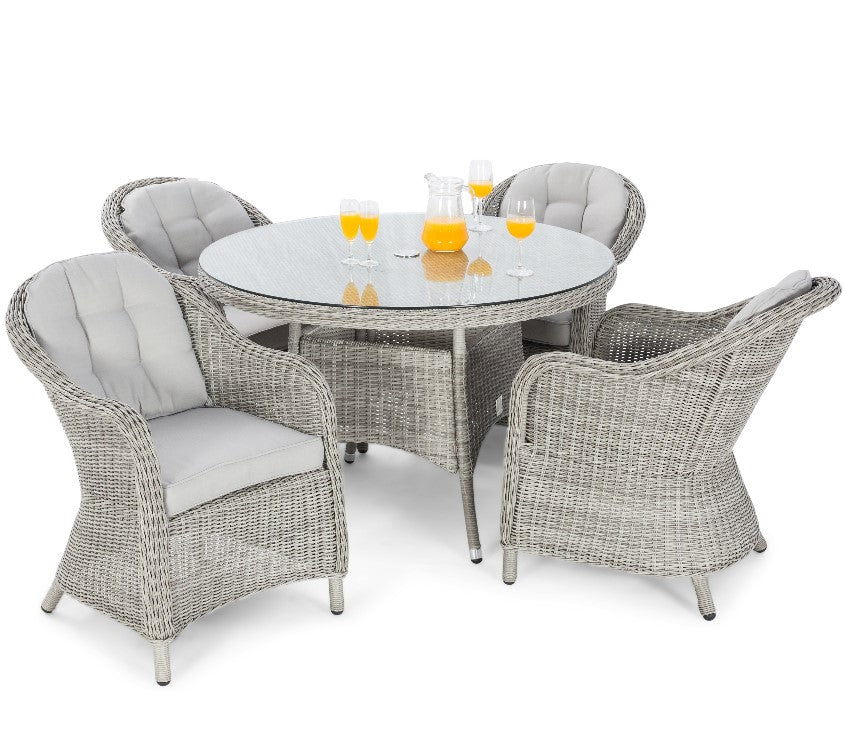 Oxford 4 Seat Rattan Round Dining Set with Heritage Chairs