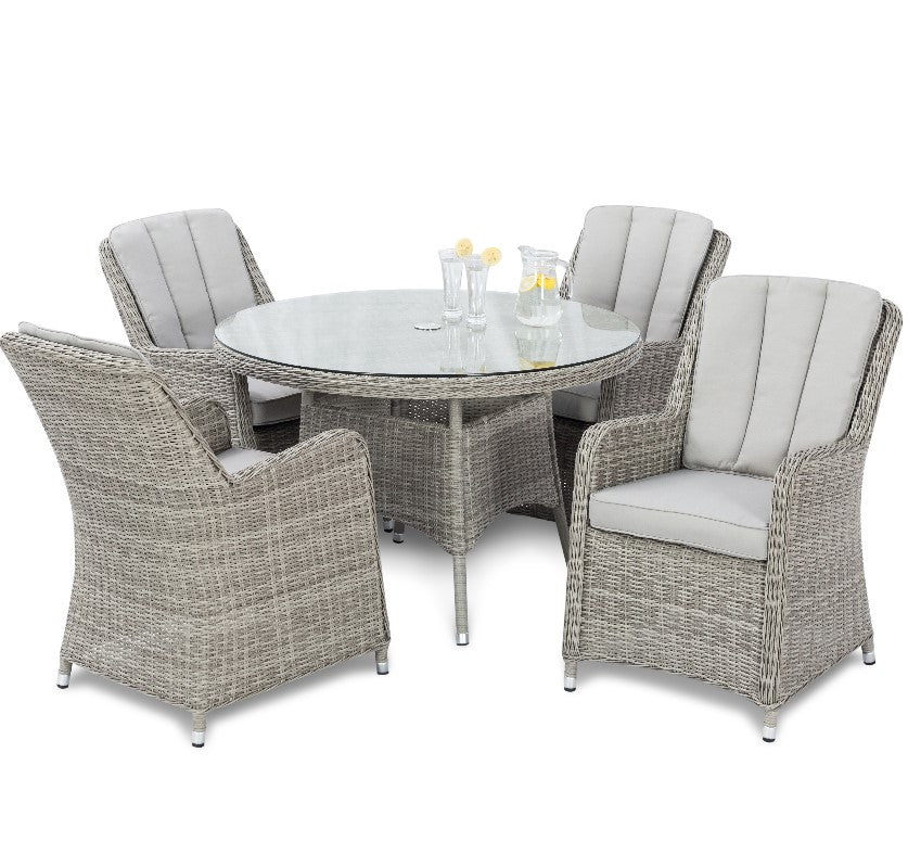 Oxford 4 Seat Rattan Round Dining Set with Venice Chairs