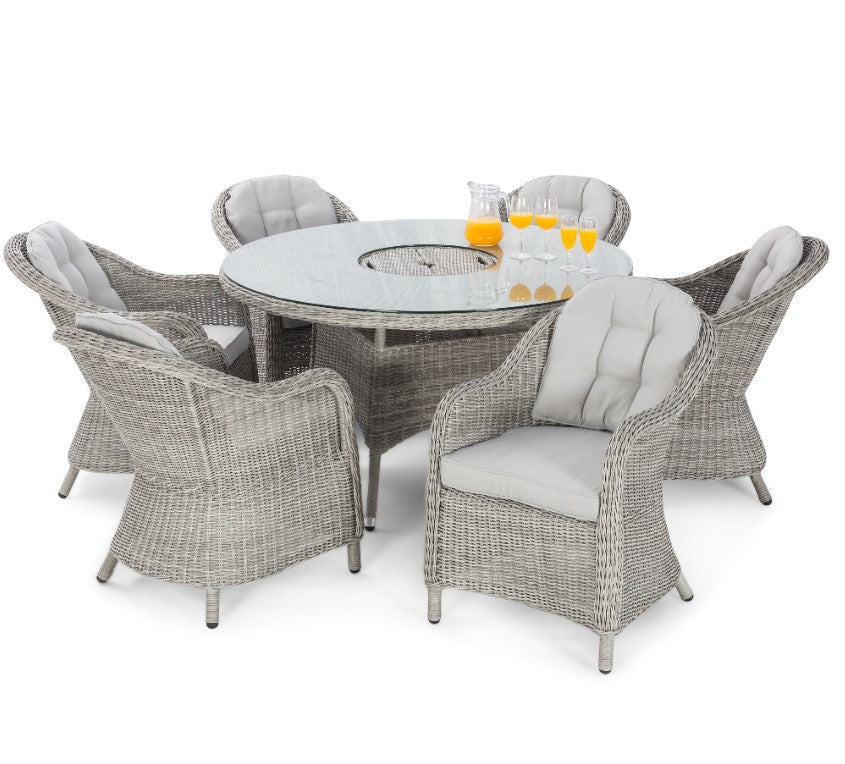 Oxford 6 Seat Rattan Round Ice Bucket Dining Set with Heritage Chairs & Lazy Susan