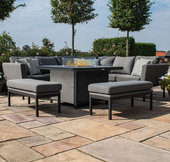 Pulse Deluxe Square Corner Dining Set with Fire Pit Table