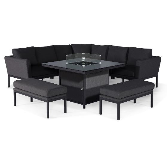 Pulse Deluxe Square Corner Dining Set with Fire Pit Table