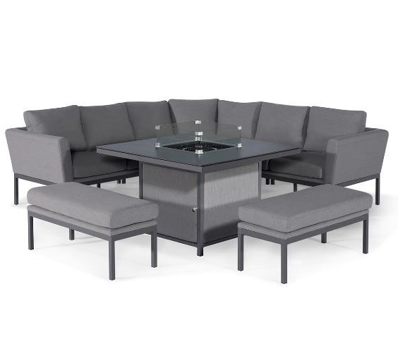 Pulse Deluxe Square Corner Dining Set with Fire Pit Table