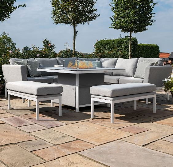 Pulse Deluxe Square Corner Dining Set with Fire Pit Table