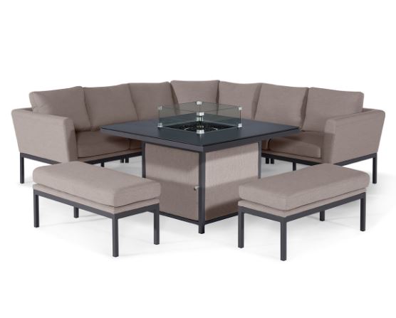 Pulse Deluxe Square Corner Dining Set with Fire Pit Table