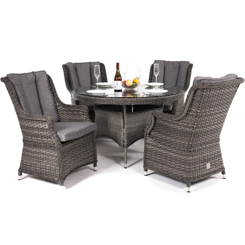 Victoria 4 Seat Round Rattan Dining Set with Square Chairs
