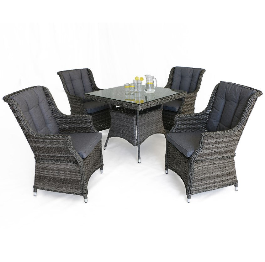 Victoria 4 Seat Square Rattan Dining Set with Square Chairs
