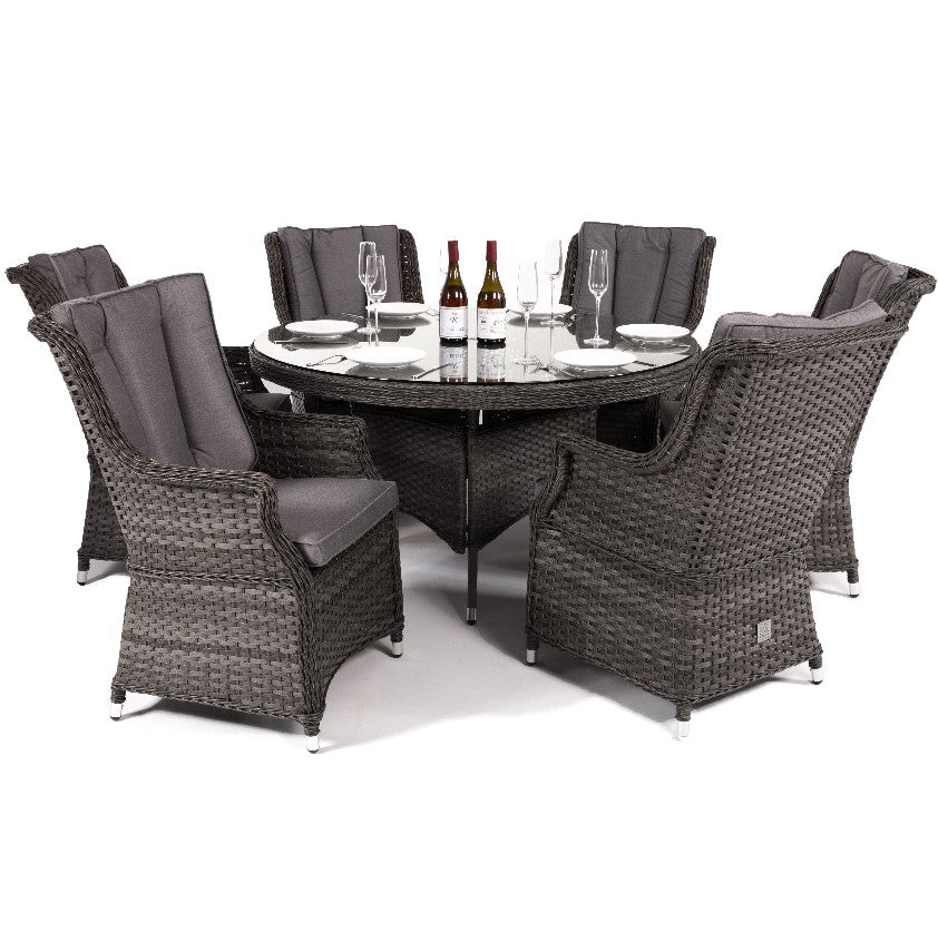 Victoria 6 Seat Round Rattan Dining Set with Square Chairs