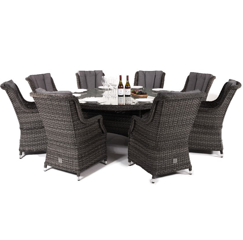 Victoria 8 Seat Round Rattan Dining Set with Square Chairs