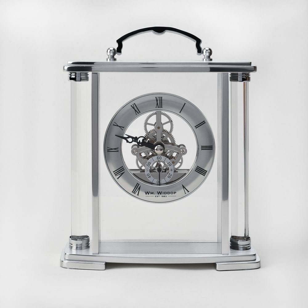 WM. Widdop Glass and Silver Aluminium Carriage Clock