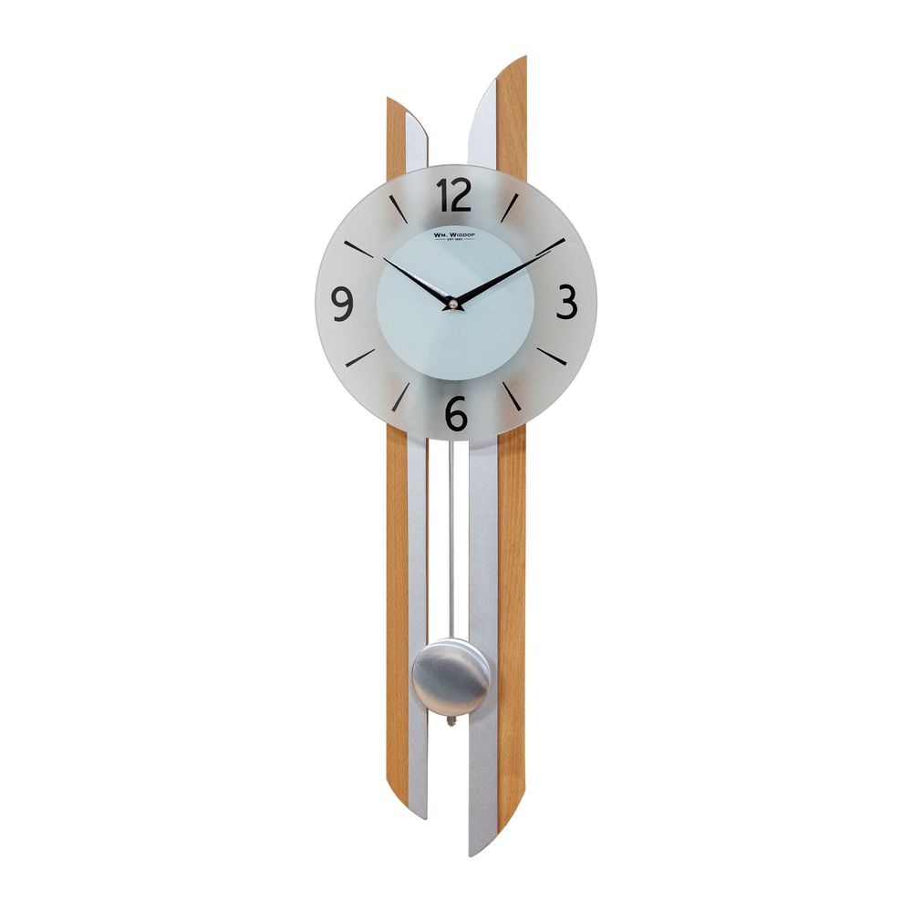 WM. Widdop Oak Wood, Aluminium & Glass Pendulum Wall Clock