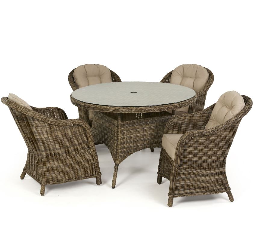 Winchester 4 Seat Round Rattan Dining Set with Heritage Chairs