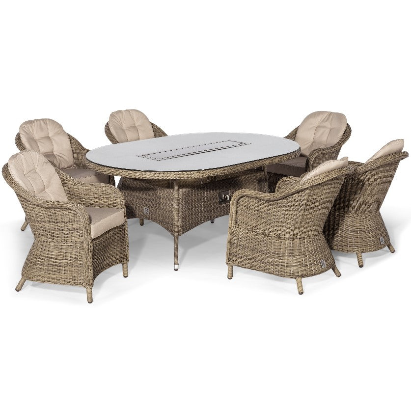 Winchester 6 Seat Oval Fire Pit Rattan Dining Set with Heritage Chairs