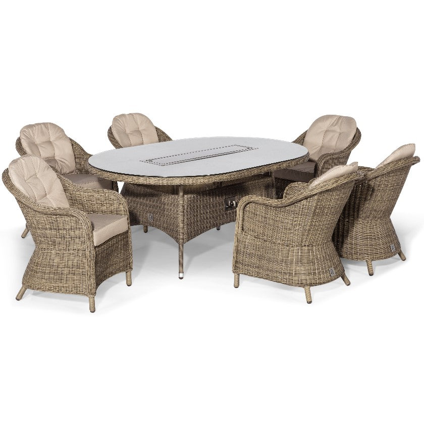 Winchester 6 Seat Oval Fire Pit Rattan Dining Set with Heritage Chairs