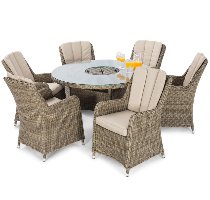 Winchester 6 Seat Round Rattan Dining Set with Venice Chairs Lazy Susan and Ice Bucket