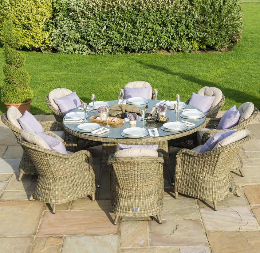 Winchester 8 Seat Round Ice Bucket Rattan Dining Set with Heritage Chairs Lazy Susan