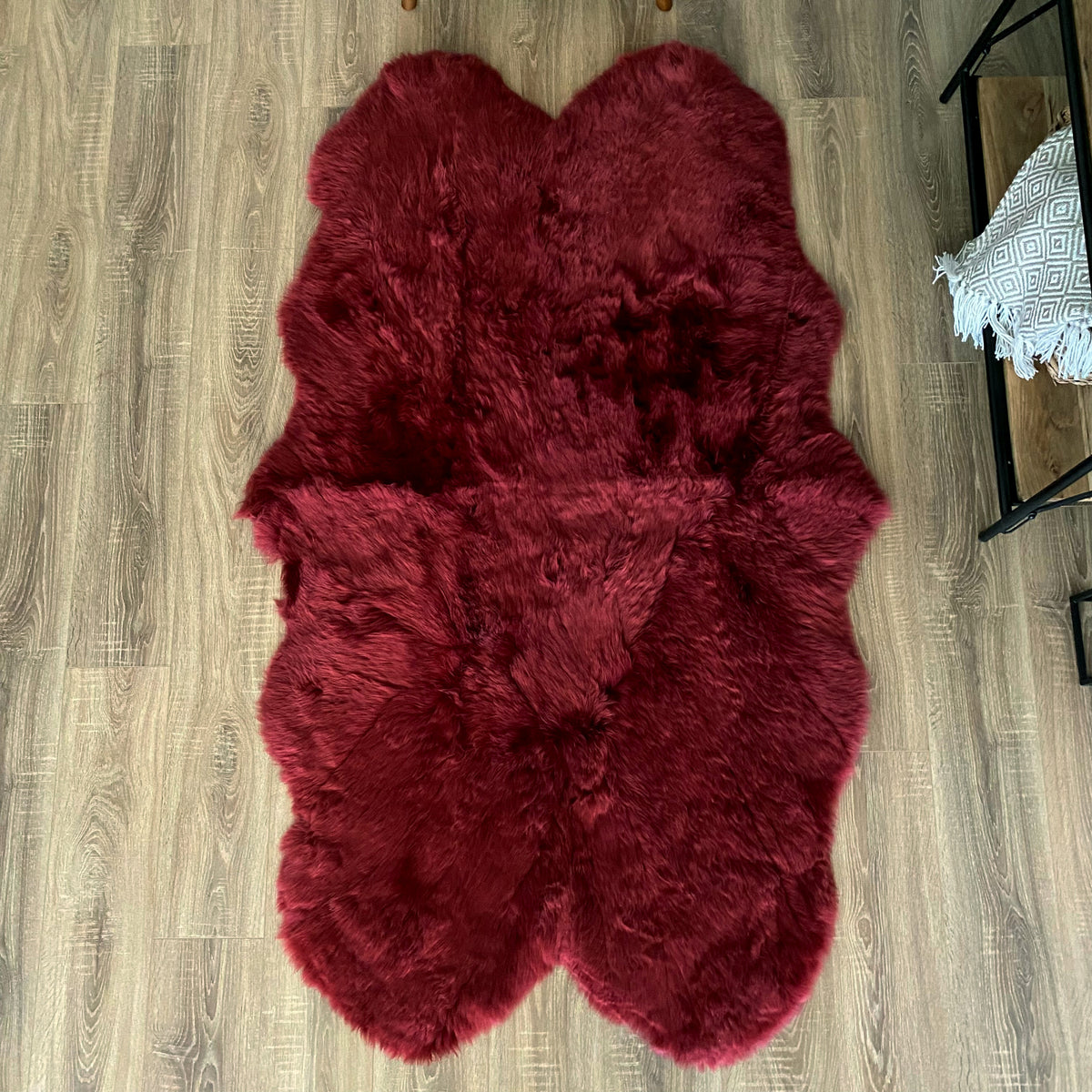 Wine Red Quad Sheepskin Rug (190x120cm) Extra Thick Large Natural Rug ...